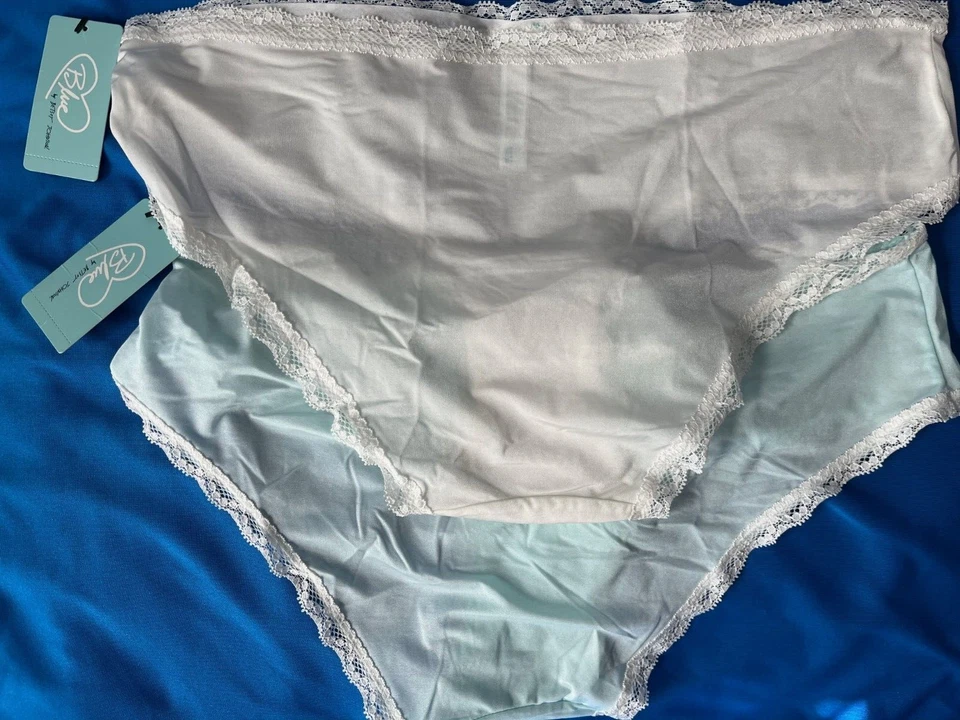 2 Pack NWT Betsey Johnson Nylon Spandex Microfiber White and Blue Cheeky Size L - Image 2 of 4