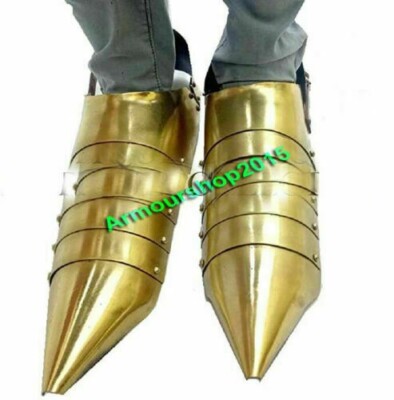 Sabaton Armor Pair Shoes Medieval Knight Cross Steel Armor Gold Finish Cosplay