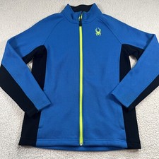 SPYDER JacketYouth 18 XL Blue Waffle Outdoors Knit Full Zip Fleece Coat