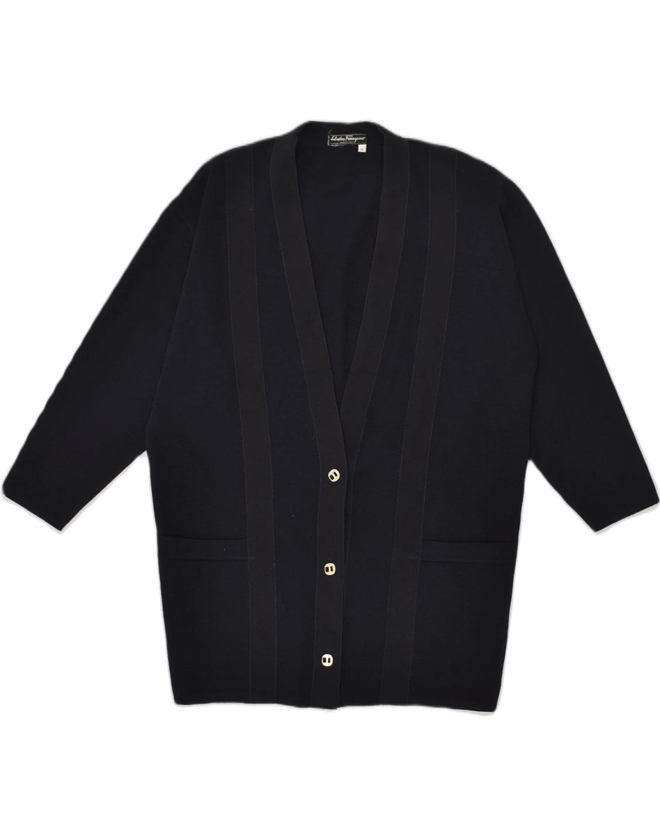 SALVATORE FERRAGAMO Womens Cardigan Sweater UK 14 Medium Navy Blue