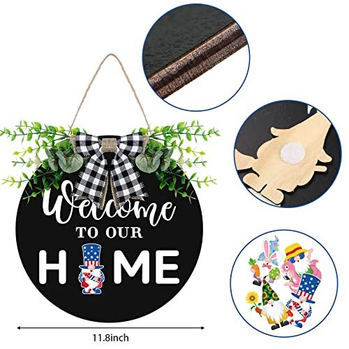 Gnome Wooden Seasonal Welcome Door Sign Interchangeable Welcome to Our Black - Bild 2 von 7