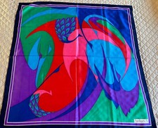 Vtg Sunkyung Sa Colorful Peacock Bird Cranes Abstract Artsy 30 Square Scarf