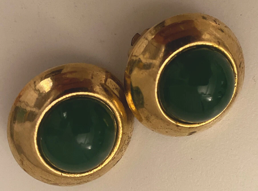 Boucles d'oreilles vintage à clipser DIOR Christian Dior 1971 or/vert signées, un propriétaire