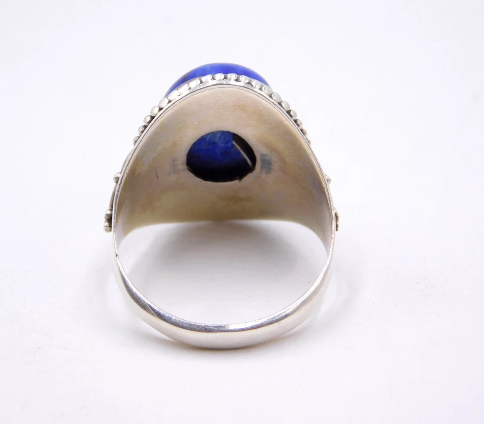 8.20 GM 925 Argento Sterling Naturale Lapislazzuli Cab Gemma Misura Anello 9.5 " - Immagine 3 di 4