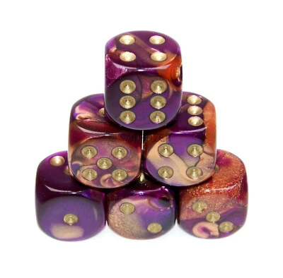 10 RPG Würfel W6 16 mm purpur-kupfer mgold Würfelzeit Kniffel Knobeln Yahtzee