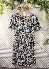 Anthropologie Maeve Zola Floral Shift Dress Black White Floral Pockets Rayon 4 