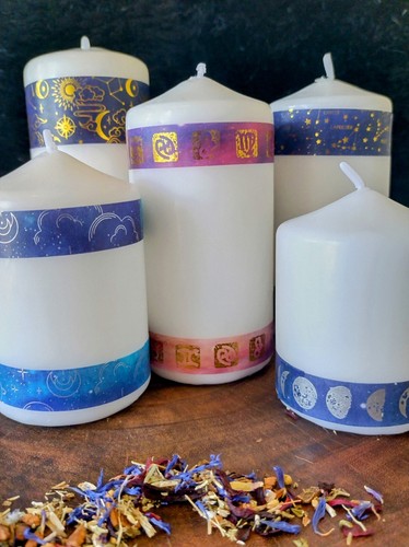 Pillar Candle Set. Celestial Candles Set Of 5. Wicca. Witchcraft. Moon Magick - Picture 21 of 22