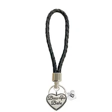 Custom Boss Babe Empowerment Silver Heart Black Leather Key Chain Choose Initial