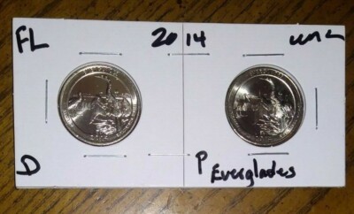 UNC - 2014 - D & P Mint - Florida Everglades Quarters - 2 COIN SET 