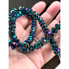 Crystal Beads Emerald AB Peacock Rondelle Iridescent Shimmer 8mm x 6mm