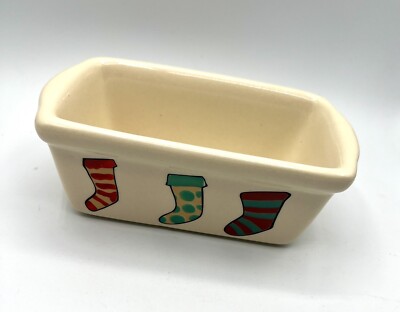 VTG Stoneware Mini Loaf Pan Glossy Finish Multicolor Christmas Stockings