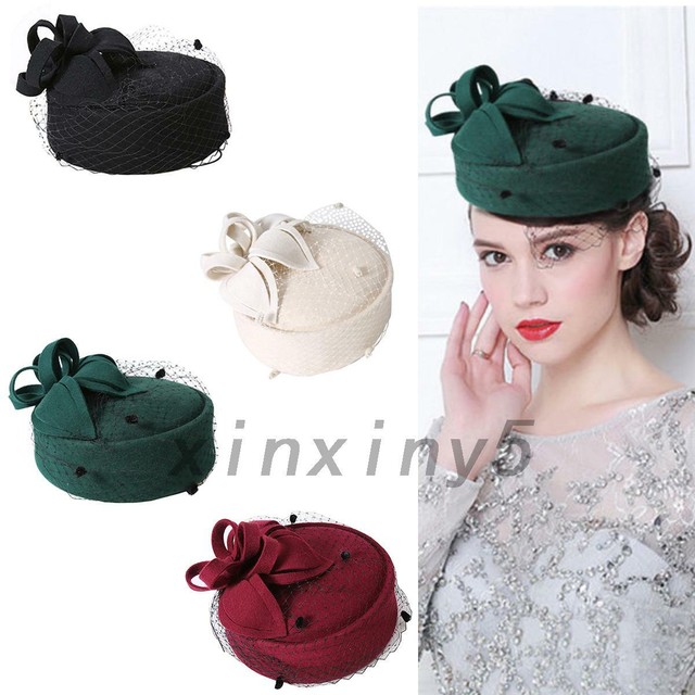 black pillbox hat with veil uk