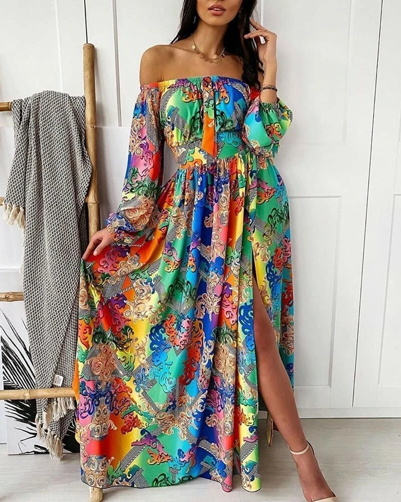 Elegant Kleid Weich Lang Stil Boho Böhmische Grün Bunt 4915 | eBay