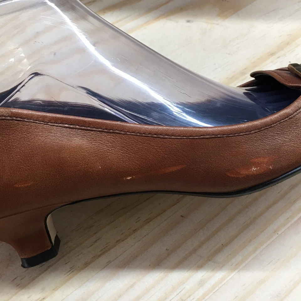 Ak Anne Klein Heels Womens 8 M Pump Brown Faux Leather Slip On Kitten Heels - Image 2 of 4