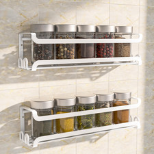 2 Pack Wall Mounted Spice Rack 8 Hooks, Spice Organizer Shelf White, 2 PACK 