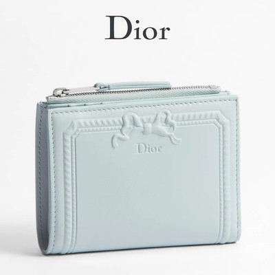 Dior Salon Dahlia Wallet Moulures Calfskin Ice Blue New Authentic