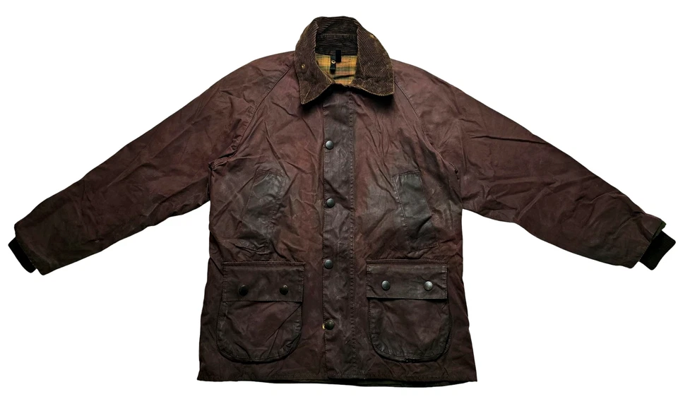 *HOT VTG Men's BARBOUR A103 BEDALE PARKA PLAID LINED BURGUNDY WAXED Jacket C36 S - Image 3 of 4