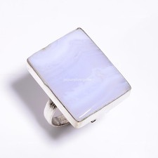 925 Sterling Silver Blue Lace Agate Stone Birthday Statement Mother Ring Jewelry