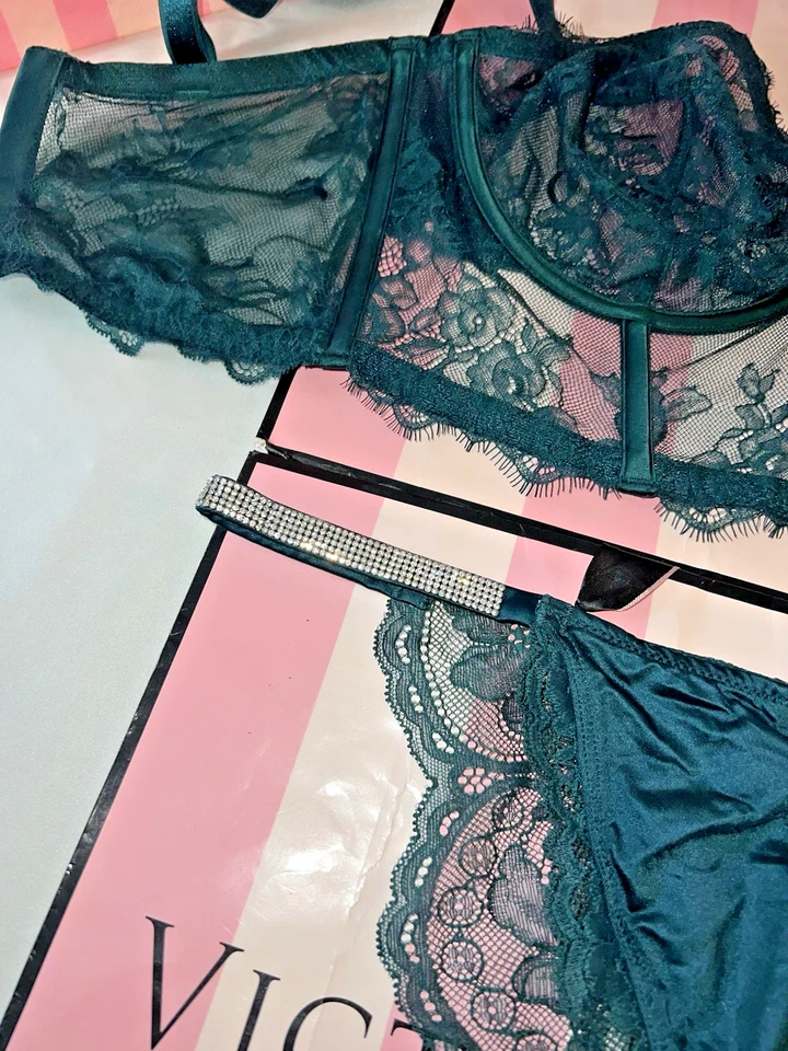 Victoria's Secret VS Archives Corset Bra Top 36DD Bling Lace Tanga Panty - Image 2 of 4