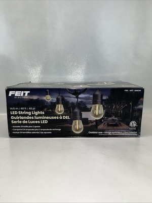 Feit Electric 48 ft LED String Lights - Indoor and Outdoor, 24 Bulbs, Waterproof