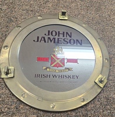 RARE Vintage John Jameson Brass Mirrored Mirror Irish Whiskey Bar Sign Mancave 