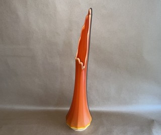 Vintage LE Smith Large Swung Art Glass Vase Bittersweet Orange Ribbed MCM 22"