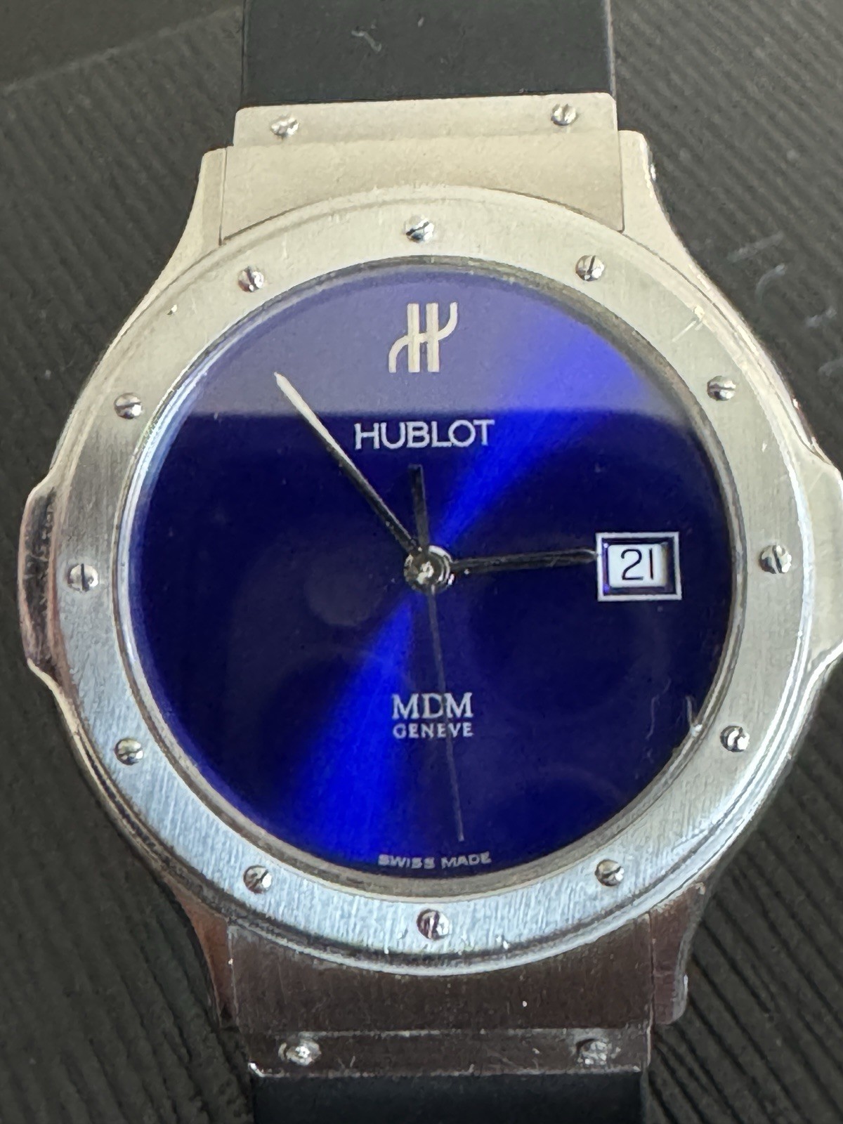 Hublot MDM Geneve Quartz BLUE DIAL  36mm Ref. 1523.1 Original box open Warranty