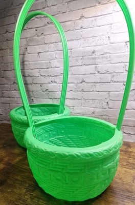 Vntg 80s 90s Blow Mold Bright Green Easter Basket Woven Solid Plastic Clean 2 