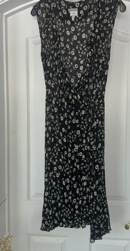 moschino jeans abito vintage logo floreale avvolgente in seta taglia 8