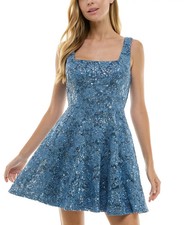 City Studios Juniors' Sequined Lace Fit & Flare Dress MSRP $79