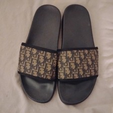 Mens Slide Sandals Black & Brown Logo Pattern...