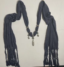 Navy Jewelry Scarf /Belt Hearts,Ring Bands,Rhinestone Pearl Pod Pendant Fringe