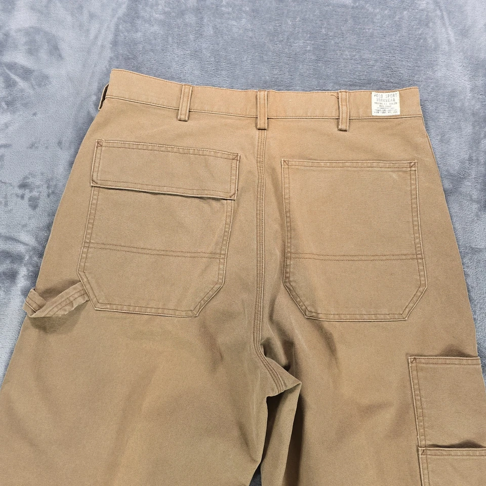 Ralph Lauren Polo Ropa de Trabajo Deportiva Pantalones Hombres 34x34 Tostado Lona Carpintero Botón Mosca Foto 2 de 4
