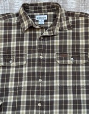 Vintage Carhartt Shirt Men's L Brown Tan Cotton Flannel long sleeves