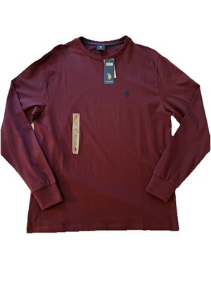 U.S. Polo Assn. Men's Burgundy Cotton Long Sleeve Crew Neck Logo T-Shirt S