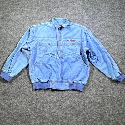 Vintage 90s Bugle Boy Wildlife Reserve Jacket Men M Blue Denim 100% Cotton Retro