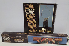 Vintage Swank Brass Belt Ring  24-Hook Tie Rack Set Filene  s Closet Organizer