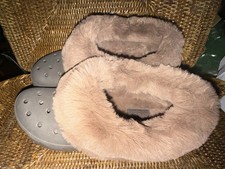 Crocs Furever Crush Soft Fluffy Faux Fur Clogs Brown Slippers Shoes EXCELLENT