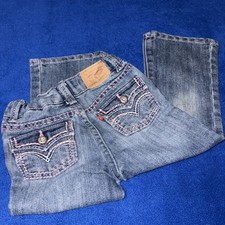 LEVI'S Denim Blue Jeans Pink Trim Toddler Girl; Size 2T Boot Cut 13  Inseam