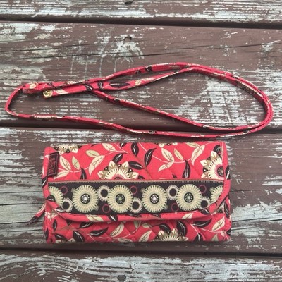 Maggi B Womens Quilted Floral 100% Cotton MultiPocket Wallet Crossbody/Purse Bag