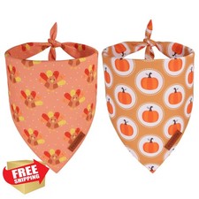 PTDECOR Thanksgiving Dog Bandana Small Orange Yellow Turkey Pumpkin