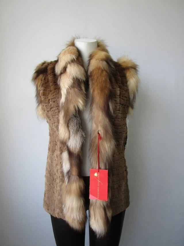 Женский размер 4 совершенно новый стриженая норка жилет с кристалл Fox меха - Изображение 3 из 4