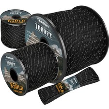 Thadavo Reflective Paracord Rope 850Ib, 50/100/200/500/1000ft 100FT, Black