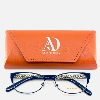 TORY BURCH TY 1047 3058 Blue Gold Womens Semi Cat Eye Eyeglasses 49-16-135 B:30