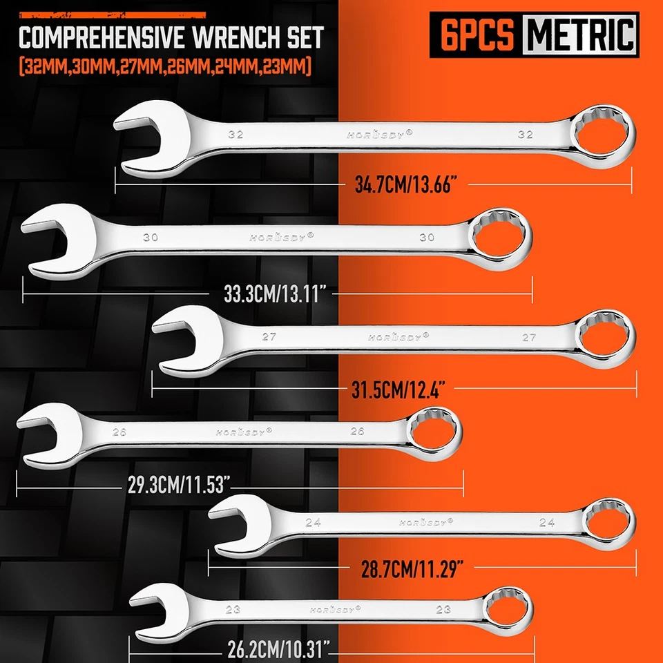 6PC Large Wrench Set with Rolling Pouch 23, 24, 26, 27, 30, 32mm 12 Point 15° - Image 3 of 4