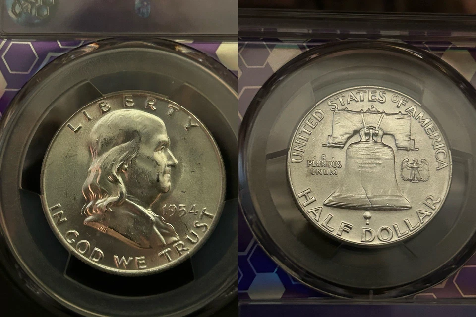 💥PCGS MS63💥 1954-D Franklin Half Dollar Trader Bea Purple Core Slab👀 - Image 2 of 4