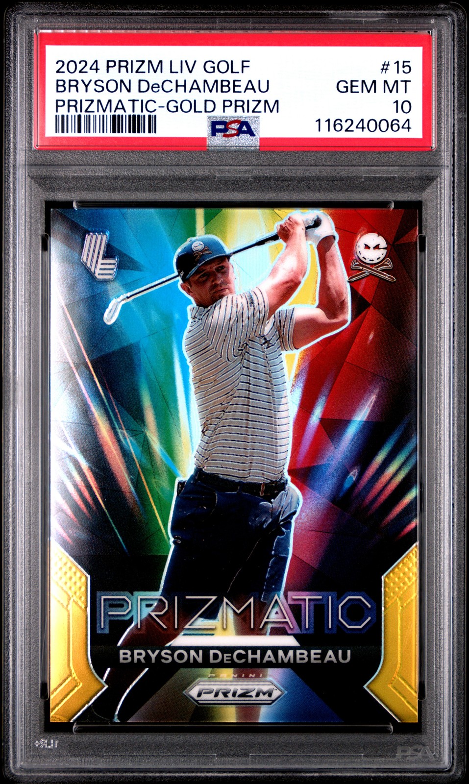 2024 PANINI PRIZM LIV GOLF PRIZMATIC GOLD PRIZM BRYSON DECHAMBEAU 7/10 PSA 10