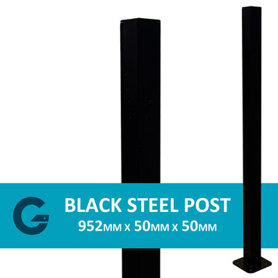 952 mm x 50 mm verschraubt schwarz beschichtet Vierkant Stahl Tor / Geländerpfosten mit Kappe