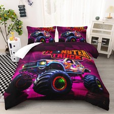 Monster Truck Comforter Set Full Size, Racing Sport Bedding for Boys Teens Ad...