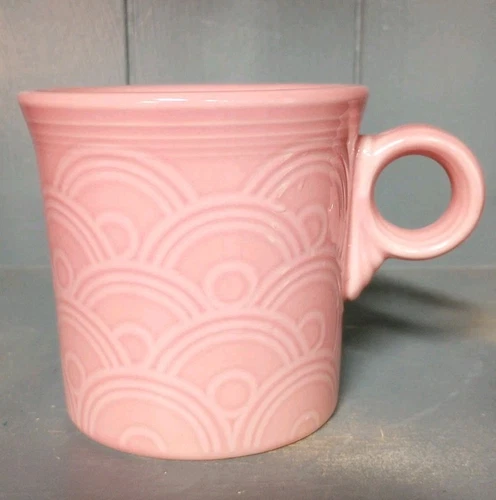 Homer Laughlin Fiesta Ware Pink Mug Ring Handle Textural Horizon Fan Pattern 